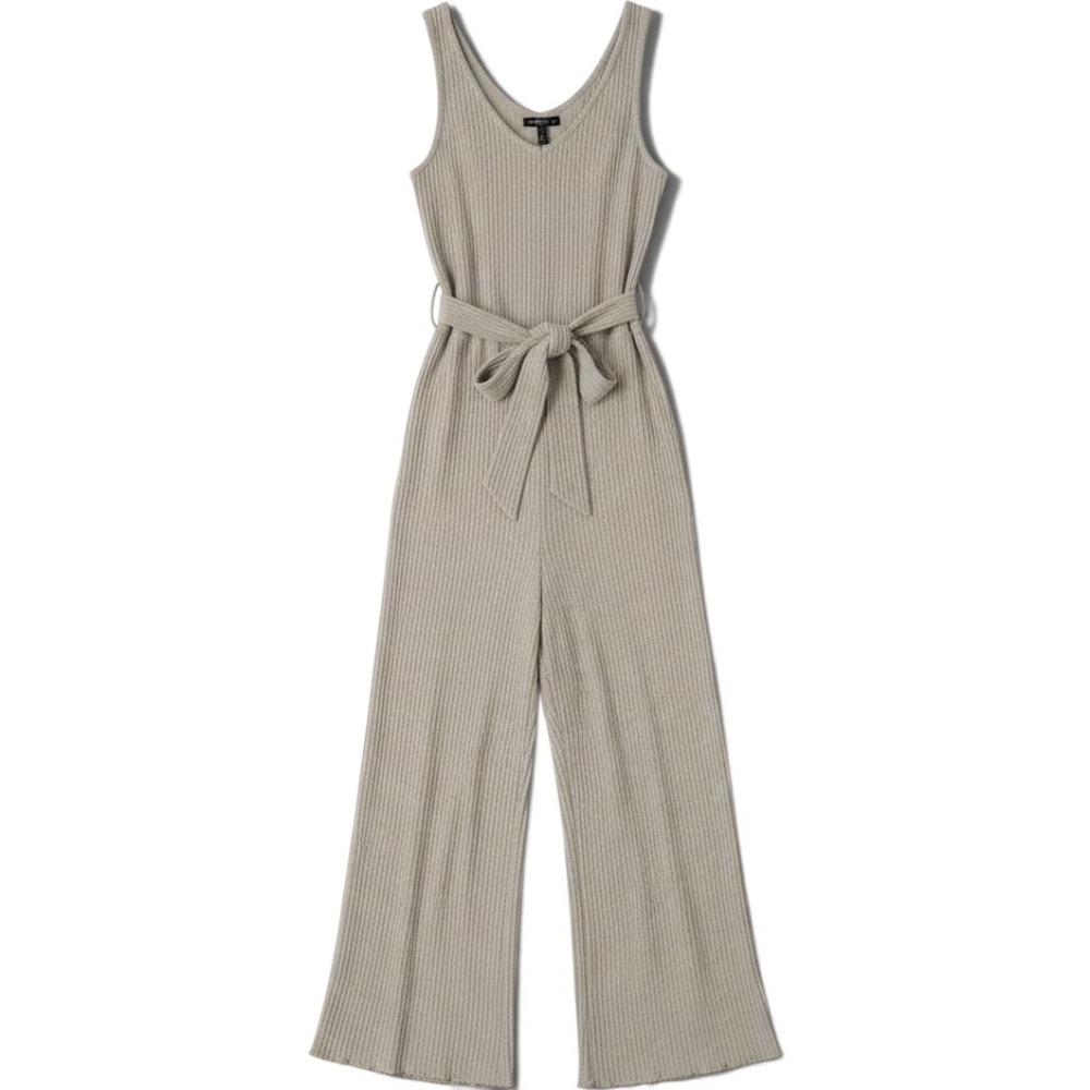 World Market Waffle Knit Lounge Jumpsuit Womens S/M Grey Wide Leg Tie Waist